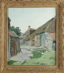 Frans v.d. Veen, boerderij Tweelo bij Meppel, 1949, Olieverf op linnen