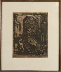 Albert Hahn, De Vlucht, Houtsnede op papier