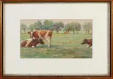 A. Verbeek, Landschap met koeien, Aquarel op papier
