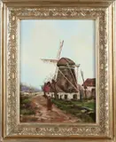 F.B. Groothuis, Windmolen met figuren, Olieverf op linnen