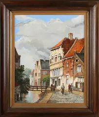 F.B. Groothuis, Hollands dorpsgezicht, Olieverf op linnen