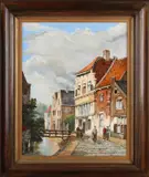F.B. Groothuis, Hollands dorpsgezicht, Olieverf op linnen