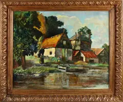 Jacques van Rijn, Landschap met boerderij, Olieverf op linnen