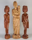 Drie grote Oosterse houtgesneden figuren, H 62 - 70 cm.