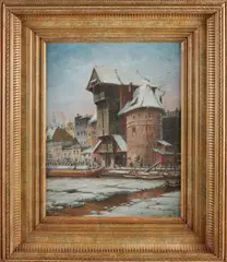 Moritz Wimmer, Havengezicht , Danzig in de winter, 1920, Olieverf op schilderskarton