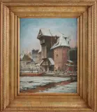 Moritz Wimmer, Havengezicht , Danzig in de winter, 1920, Olieverf op schilderskarton