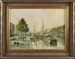 Herman Paradies, Binnenhaven Rotterdam, Olieverf op linnen