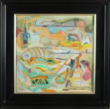 Wim Izaks, Expressionistisch landschap, Olieverf op paneel