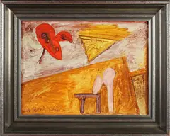 Wim Izaks, Expressionistisch landschap, Olieverf op paneel