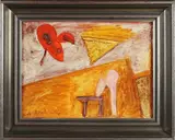 Wim Izaks, Expressionistisch landschap, Olieverf op paneel
