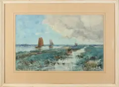 Willem van der Nat, Poldergezicht, Aquarel op papier