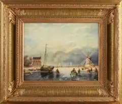 L. Hoffmann, Wintergezicht met ijspret, Olieverf op paneel