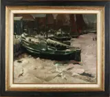 Henk Dekker, Winters havengezicht, Olieverf op linnen