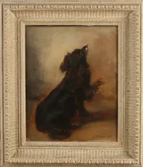 Bernard te Gempt, Spelende hond, Olieverf op linnen