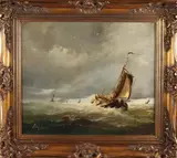 J. Vrolijk, Urker platbodem op volle zee, Olieverf op paneel