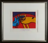 Guillaume Corneille, Kat met duiven, Lithografie op papier