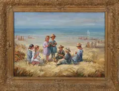 J.J. Hovener, Strandgezicht, Olieverf op paneel