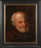Antiek schilderij, Oude monnik, Olieverf op linnen