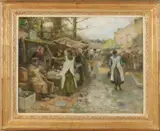 Adriaan Philippus de la Riviere, Marktgezicht met vele figuren, Olieverf op linnen