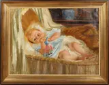Marius Richters, Baby in wieg, Olieverf op linnen
