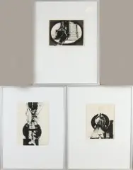 Drie werken van Henk Schuring, Abstracte composities, Oost-Indische inkt op papier Afmeting: 17 - 21 cm