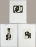 Drie werken van Henk Schuring, Abstracte composities, Oost-Indische inkt op papier Afmeting: 17 - 21 cm