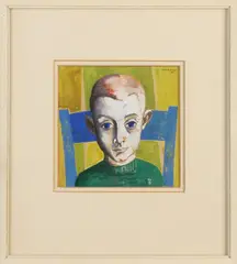 Theo Bitter, '48, Jongen op stoel, Gouache op papier