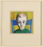 Theo Bitter, '48, Jongen op stoel, Gouache op papier