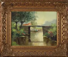 M. Ottee, Brug bij Giethoorn, Olieverf op linnen