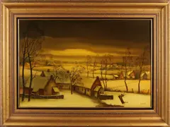 A. Mortier, Wintergezicht, Olieverf op paneel