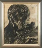Onduid. gesig., Art Deco dames portret, 1937, Houtskool op papier