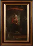 Vrouw met koffiemolen by Onduid. gesig., Olieverf op paneel, sold Jan 2022