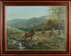 Jacob de Vos, Landschap met edelherten, Olieverf op linnen