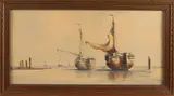 Marinus Johannes de Jongere, Bomschuiten op strand, Aquarel op papier