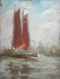 Onduid. gesig., Volendamse haven, Pastel op papier