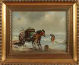 B.W. de Bruyn, Schelpenvisser op strand, Olieverf op paneel