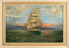 Ludwig Kramer, Klipper bij avondlicht, Olieverf op linnen