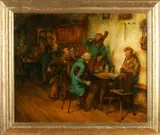 P. van de Hem, Herberg met feestende figuren, Olieverf op paneel