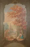19e Eeuws schouwstuk schilderij, Landschap, Olieverf op linnen