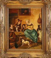 D. Holtman, Interieur met figuren, Olieverf op linnen