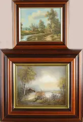 2x Onduidelijk. +, 2x Landschap, Olieverf op linnen