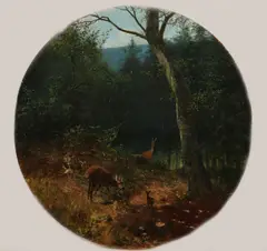 F. Stöcker, Reeën in het bos, Olieverf op paneel
