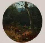 F. Stöcker, Reeën in het bos, Olieverf op paneel