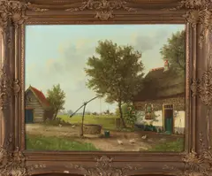 A. Torringa, Boerderij met waterput, Olieverf op linnen