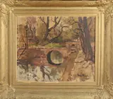 Frans Hoos, Parkgezicht met gracht, Olieverf op paneel