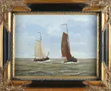 J. Meerman, Skutsjes op meer, Olieverf op paneel