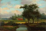 H.J. Rijkelijkhuizen, Hollands landschap, Olieverf op paneel