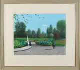 Jan Ouwersloot, Parkgezicht met figuren, Pastel op papier