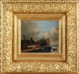 Hollandse School, Riviergezicht met kasteel, Olieverf op paneel