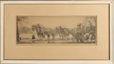 Wim Hofker, Paardenkar aan het laden op kade, 1947, Ets op papier